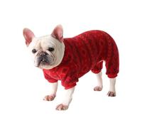 BT Bear Dog Pajamas Soft Warm Fleece Jumpsuit Cute Pet Clothes Onesies Costume for Puppy Small Medium Dogs Pug French bulldog (Red Pattern, Large)