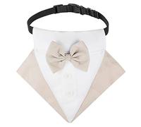 BT Bear Dog Tuxedo Bandana Collar,Pet Bowtie Collar Adjustable with Bow Neck Scarf for Medium Large Dogs Weddings Birthdays Parties- Beige,L