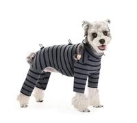 BT Bear Dog Warm Winter Coat, Warm Cotton Striped Dog Pajamas,Adjustable Reflective Pullover Dog Jumpsuit, Dog Winter Clothes for Small Medium Dogs,Grey M