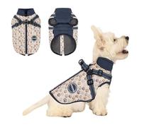 BT Bear Dog Winter Coat With Harness for Small Dogs Medium Dogs Winter Jacket Outdoor,Waterproof Puppy Adjustable Vest Warm Clothes,Blue XL
