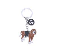 BT Bear Dogs Metal Keychain, Cute Dog Keyring for Bag or Backpack, Enamel Charm with Flower, Heart and Bone Pendants (Brown Beagle)