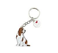 BT Bear Dogs Metal Keychain, Cute Dog Keyring for Bag or Backpack, Enamel Charm with Flower, Heart and Bone Pendants (Basset Hound sit)