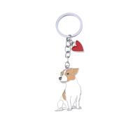 BT Bear Dogs Metal Keychain, Cute Dog Keyring for Bag or Backpack, Enamel Charm with Flower, Heart and Bone Pendants (Jack Russell)