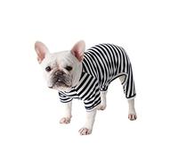 BT Bear Fat Dog Clothes,Dog Classic Striped Pajamas Soft Cotton Jumpsuit Pug French Bulldog Onesies Costume for Cats Puppy Small Dogs(Black,XS)