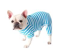 BT Bear Fat Dog Clothes,Dog Classic Striped Pajamas Soft Cotton Jumpsuit Pug French Bulldog Onesies Costume for Cats Puppy Small Medium Dogs(Blue,M)