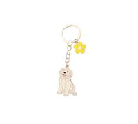 BT Bear Golden Retriever Metal Keychain, Cute Dog Keyring for Bag or Backpack, Enamel Charm with Flower, Heart and Bone Pendants (Flower Yellow Golden Retriever)