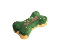 BT Bear Happy Birthday Plush Bone Squeaky Dog Toy, Soft Stuffed Chew Toy for Small and Medium Dogs, Boredom Relief Puppy Teething Toy with Squeaker (Green)