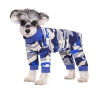 BT Bear Small Dog Clothes, Jumpsuit Soft Cotton Puppy Pajamas PJS, Cute Sleeping Clothes Four Legs Apparel For Cats, Blue Camo L