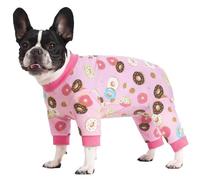 BT Bear Small Dog Clothes, Soft Cotton Puppy Pajamas PJS, Cute Dog Sleeping Clothes, Four Legs Apparel For Cats & Puppies, Pink Doughnut XS