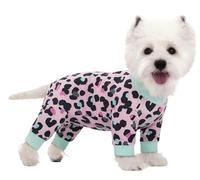 BT Bear Small Dog Clothes, Soft Cotton Puppy Pajamas PJS, Cute Dog Sleeping Clothes, Four Legs Apparel For Cats & Puppies, Pink Leopard XS