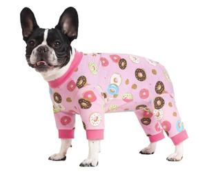 BT Bear Small Dog Clothes, Soft Cotton Puppy Pajamas PJS, Cute Dog Sleeping Clothes, Four Legs Apparel For Cats & Puppies, Pink Doughnut L