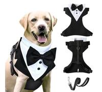 BT Bear Tuxedo Dog Harness with Leash, Formal Harness Bow Tie for Wedding,Mesh Dog Tuxedo Vest Harness for Small Medium Dogs,Black_XL