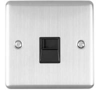 BT Master Single Telephone Socket SATIN STEEL & Black PSTN Line Wall Face Plate