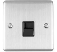 Bt Master Single Telephone Socket Satin Steel & Black Pstn Line Wall Face Plate