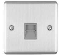 BT Master Single Telephone Socket SATIN STEEL & Grey PSTN Line Wall Face Plate