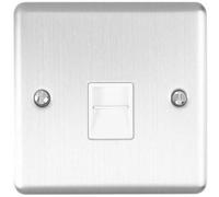Bt Master Single Telephone Socket Satin Steel & White Pstn Line Wall Face Plate