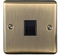 BT Telephone Slave Extension Socket -ANTIQUE BRASS & Black Trim- Secondary Line Wall Face Plate - Flush or Surface Mounted Phone Plug - 1 Gang Decorative Metal Plate