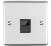 BT Telephone Slave Extension Socket SATIN STEEL & Black Secondary Wall Plate