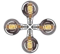 BT1 Vintage E27 LED Light Bulb Dimmable G80 4W Warm White Decorative Retro Ideal for Home, Cafe, Bar, Smoke Grey, Pack of 4