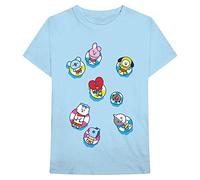 BT21 BTS Kpop Unisex Cotton Crew Neck Short Sleeves Tee Shirt, Bon Voyage Light Blue, Large