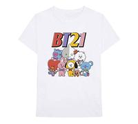 BT21 BTS Kpop Unisex Cotton Crew Neck Short Sleeves Tee Shirt, Colourful Squad White, M