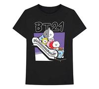 BT21 BTS Kpop Unisex Weekend Black Crew Neck Tee Shirt (L)