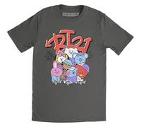 BT21 BTS Kpop Unisex Cotton Crew Neck Short Sleeves Tee Shirt, Street Mood Charcoal Grey, Medium