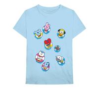 BT21 BTS Kpop Unisex Cotton Crew Neck Short Sleeves Tee Shirt, Bon Voyage Light Blue, Large
