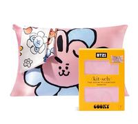 BT21 x Kitsch Satin Pillowcase with Zipper Closure, Softer Than Mulberry Silk Pillow Cases Standard Size 1 Pack, Smooth Cooling Pillow Covers Queen for Hair, Skin Health & Beauty Sleep, 19x26 in Cooky