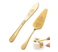 BTACGWP Cake Server & Cake Knife Set, 2 Pieces Stainless Steel with Gold Accent, Rustproof Relief Design & Precision Blade for Elegant Serving at Weddings