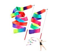 BTACGWP Gymnastics Band with Stick, 2 Colourful Dance Bands for Children, Ergonomic Wooden Handle & Tear-Resistant Polyester Band, Ideal for Physical Lessons & Creative Home Sessions