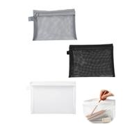 BTACGWP Pencil Case 3 Pieces 3 Colours Transparent Mesh Case with Click Zip Colour-Based Sorting for School Organisation & Compliant Exam Inspections