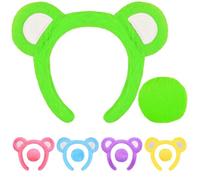 Btanadi Bear Ears Headband and Tail Set - Cute Bear Costume Accessories for Adults, World Book Day Fancy Dress, Storybook Character Cosplay Outfit with Tail, Easter Fancy Dress - Green