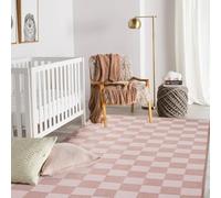 Btargot 6×9ft Light Pink Checkered Area Rug for Living Room, Princess Prince Castle Modern Abstract Checkerboard Throw Rugs Anti-Skid Fluffy Plush Carpet for Kids Boys Girls Home Nursery Decorative