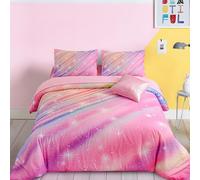 Btargot 6 Pieces Pink Gradient Star Ring Comforter Set for Boys Girls Teens, Twin Size Colorful Glitter Rainbow Star Galaxy Bedding Set