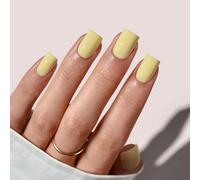 BTArtbox False Nails Press Ons - Pastel Yellow Square Stick On Nails for Women, 32 Pcs Opaque Soft Gel Fake Nails with Glue in 16 Sizes, Lemon Sprint