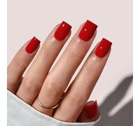 BTArtbox False Nails Short - Red Square Press On Nails with Glue, Opaque Soft Gel Stick On Nails for Women in 16 Sizes - 32 Fake Nail Kit, Hot Lap