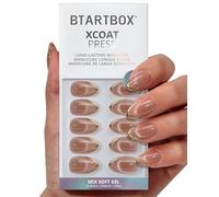 BTArtbox Press On Nails Almond - Gold Drops, Lamp-Curable Short Cat Eye Stick On Nails for Women, 32 Pcs French Tip False Nails with Glue and Adhesive Tabs in 16 Sizes - Soft Gel Fake Nail Kit