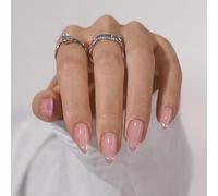 BTArtbox Press On Nails, Dazzling Pink, Short Square, French Tip, 32Ct