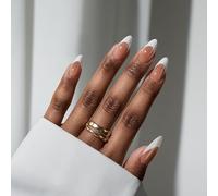 BTArtbox Press On Nails French Tip - Medium Almond French Tip False Nails, 32 Pcs Natural Fake Nail with Glue, Brown Stick on Nails for Women in 16 Sizes, Capable