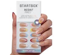 BTArtbox Press On Nails - Lamp-Curable Summer Colorful French Tip False Nails with Glue for Women, Semi-Transparent Almond Soft Gel Stick On Nails for Women in 16 Sizes - 32 Fake Nail Kit, Cha-Cha
