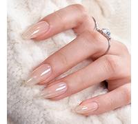 BTArtbox Press On Nails Medium- Almond False Nails with Glue, 32Pcs Soft Gel Fake Nail in 16 Sizes, Reusable Semi-Transparent Stick on Nails for Woman, Glazed Donut