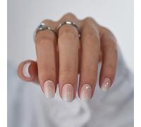 BTArtbox Press On Nails Short - 30 Pcs Ombre False Nails with Glue, Square Soft Gel Fake Nail in 15 Sizes, Natural & Reusable Stick on Nails for Women, Vanilla Cream