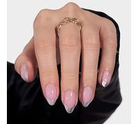 BTArtbox Press On Nails Short - 32 PCS Almond False Nails, Fit Perfectly & Natural Reusable Silver Outline Soft Gel Stick on Nails with Nail Glue and Jelly Glue in 16 Sizes, Rock Me