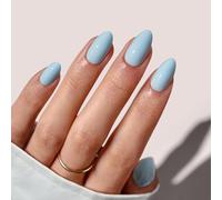 BTArtbox Press On Nails Short - Pastel Light Blue Almond Stick On Nails for Women, Opaque Soft Gel False Nails with Glue in 16 Sizes - 32 Fake Nail Kit, Sky Dash