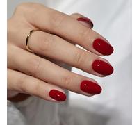 BTArtbox Press On Nails Short - Red Oval Stick On Nails for Women, Opaque Soft Gel False Nails with Glue in 16 Sizes, 32 Fake Nail Kit, Cardinal