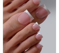 BTArtbox Press On Toe Nails - Lamp-Curable Sharp Square False Toenails for Big Toe, Semi-Transparent French Tip Stick on Toenails in 15 Sizes - 30 Toenails Kit, Ma'am