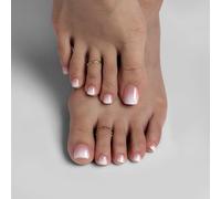BTArtbox Press on Toenails Short, Pink Ombre Toenail Press Ons Square for Women, Light Weight & Fit Perfectly Press on Toe Nails with Glue, Fake Toenails in 16 Sizes- 32 Toenails Kit, Baby Boomer Pink
