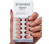 BTArtbox Stick On Nails - Lucky Stripe, Lamp-Curable 3D Press On Nails Almond, French Tip False Nails with Glue and Adhesive Tabs for Women in 16 Sizes - 32 Soft Gel Fake Nail Kit