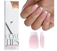 btartboxnails French Gel Nail Tips - French Tip Press On Nails Pink Short Set Xcoattips Pre-applied Primer Tip and Base Coat, No False Nails Needed for Nail Art DIY